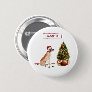 Great Dane Funny Christmas Dog mit Baum Button