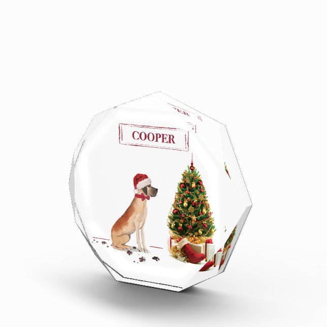 Great Dane Funny Christmas Dog mit Baum Fotoblock (Rechts)