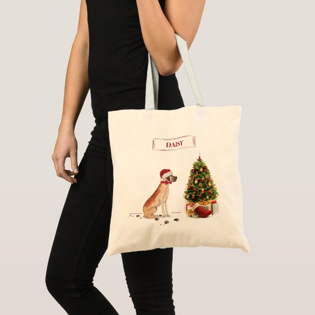 Great Dane Funny Christmas Dog mit Baum Tragetasche (Vorderseite (Produkt))