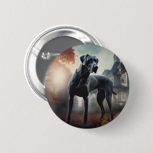 Great Dane Halloween Beängstigend Button (Vorne & Hinten)