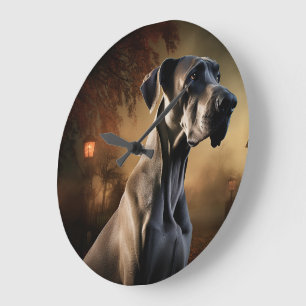 Great Dane Halloween Beängstigend Große Wanduhr