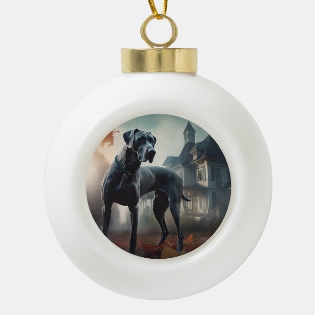Great Dane Halloween Beängstigend Keramik Kugel-Ornament (Vorderseite)