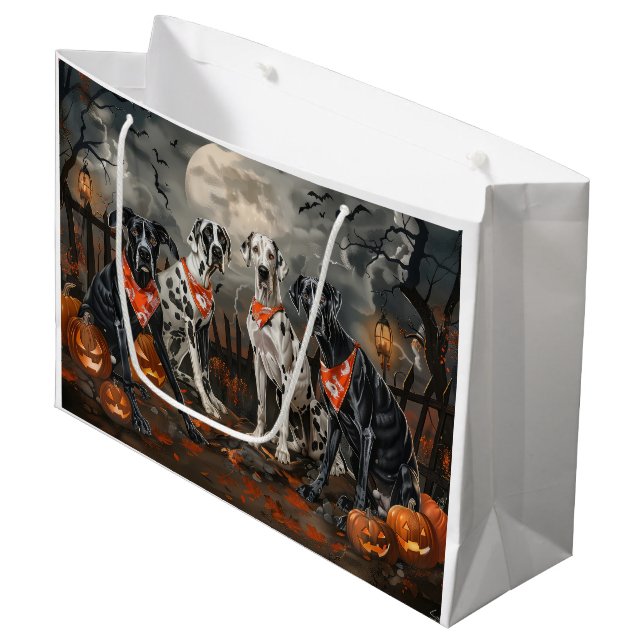 Great Dane Halloween Spooky Große Geschenktüte (Vorderseite Schrägansicht)