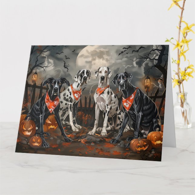 Great Dane Halloween Spooky Karte (Gelbe Blume)