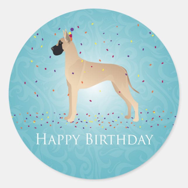 Great Dane Happy Birthday Design Runder Aufkleber (Vorderseite)