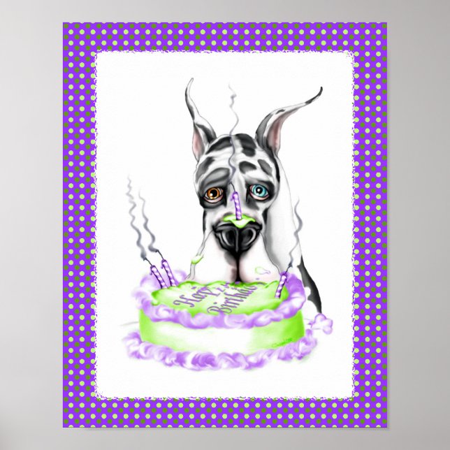 Great Dane Harlequin Birthday Cake Poster (Vorne)