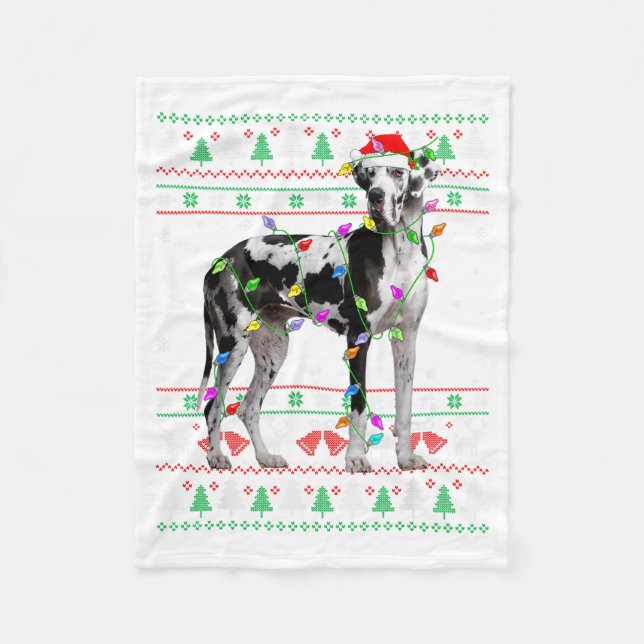 Great Dane Harlequin Dog Christmas Ugly Sweater Li Fleecedecke (Vorderseite)