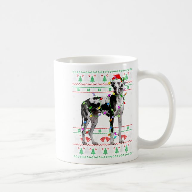 Great Dane Harlequin Dog Christmas Ugly Sweater Li Kaffeetasse (Rechts)