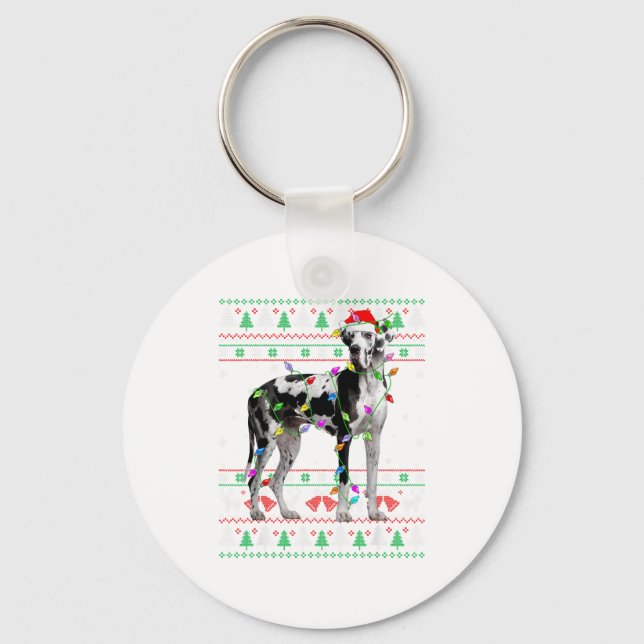 Great Dane Harlequin Dog Christmas Ugly Sweater Li Schlüsselanhänger