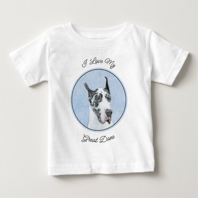Great Dane (Harlequin) Malerei - Original Dog Art Baby T-shirt (Vorderseite)