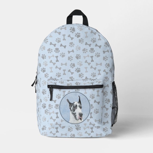 Great Dane (Harlequin) Malerei - Original Dog Art Bedruckter Rucksack (Vorderseite)
