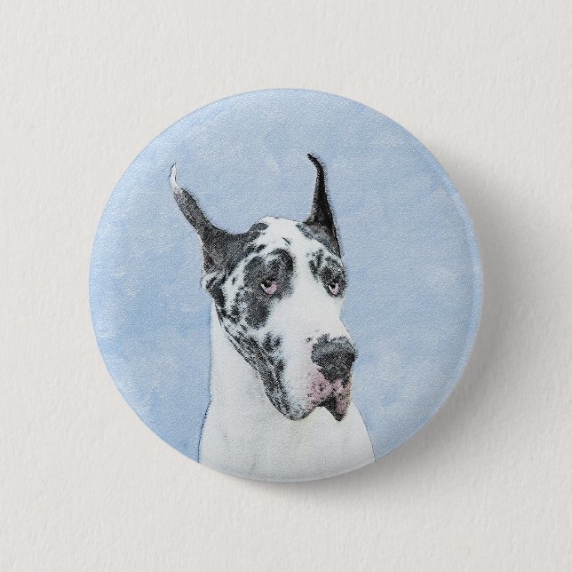 Great Dane (Harlequin) Malerei - Original Dog Art Button (Vorderseite)