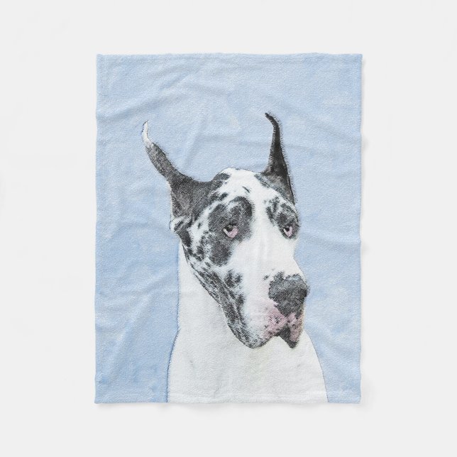 Great Dane (Harlequin) Malerei - Original Dog Art Fleecedecke (Vorderseite)