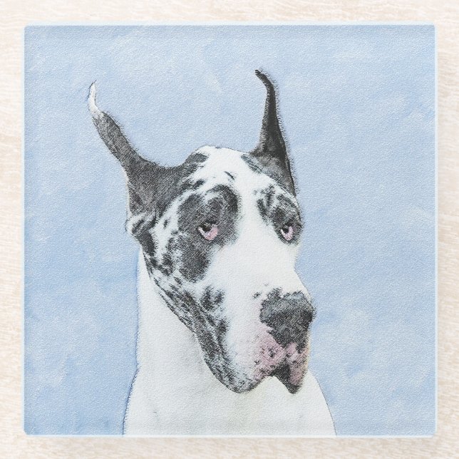 Great Dane (Harlequin) Malerei - Original Dog Art Glasuntersetzer (Vorderseite)