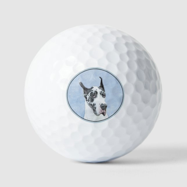 Great Dane (Harlequin) Malerei - Original Dog Art Golfball (Vorderseite)