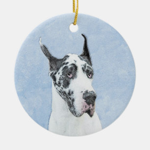 Great Dane (Harlequin) Malerei - Original Dog Art Keramik Ornament
