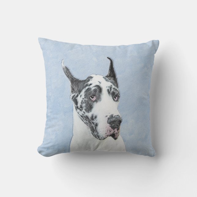 Great Dane (Harlequin) Malerei - Original Dog Art Kissen (Vorderseite)