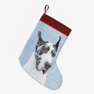 Great Dane (Harlequin) Malerei - Original Dog Art Kleiner Weihnachtsstrumpf
