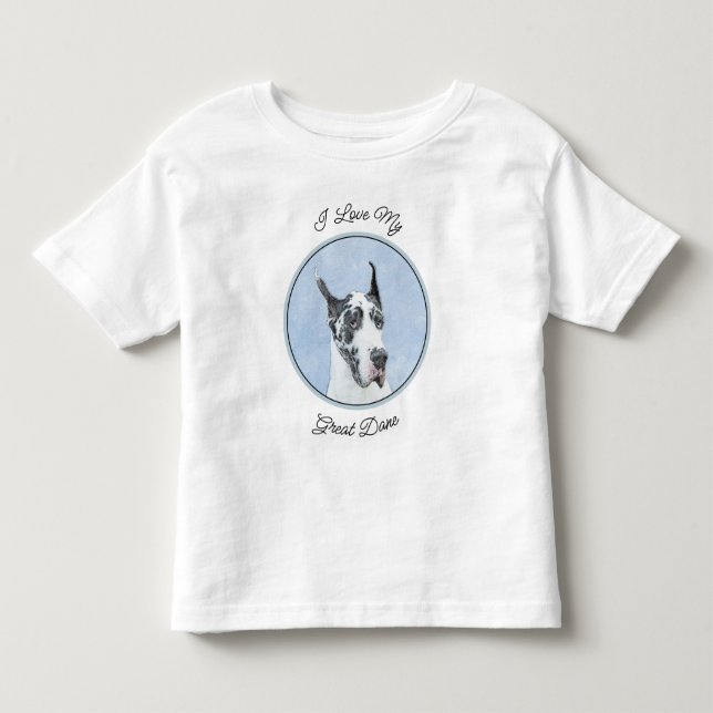 Great Dane (Harlequin) Malerei - Original Dog Art Kleinkind T-shirt (Vorderseite)