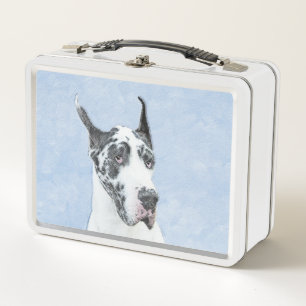 Great Dane (Harlequin) Malerei - Original Dog Art Metall Brotdose
