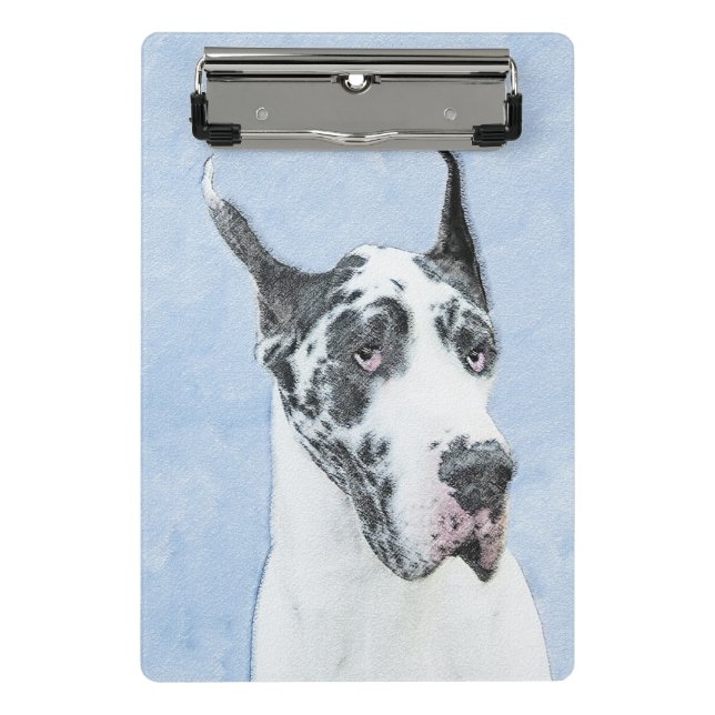 Great Dane (Harlequin) Malerei - Original Dog Art Mini Klemmbrett (Vorderseite)