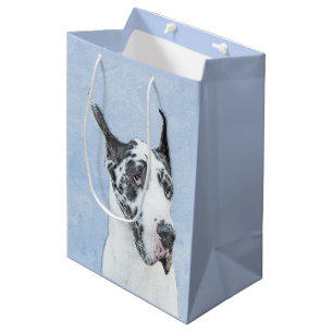 Great Dane (Harlequin) Malerei - Original Dog Art Mittlere Geschenktüte