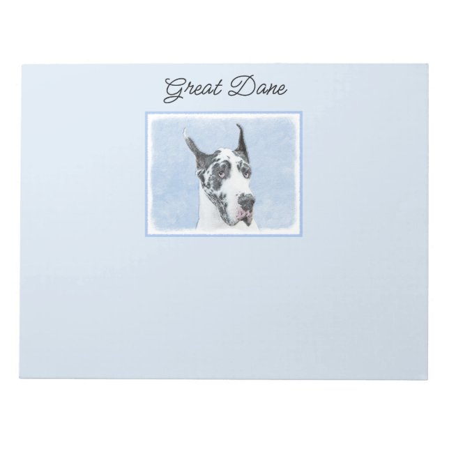 Great Dane (Harlequin) Malerei - Original Dog Art Notizblock (Vorderseite)