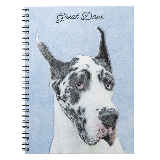 Great Dane (Harlequin) Malerei - Original Dog Art Notizblock (Vorderseite)