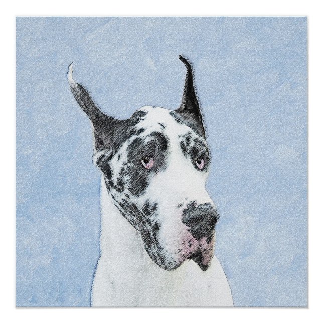 Great Dane (Harlequin) Malerei - Original Dog Art Poster (Vorderseite)