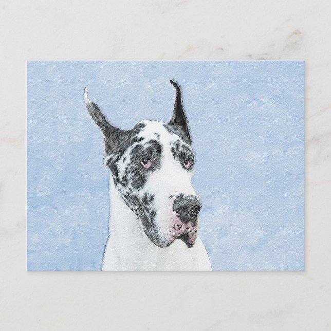 Great Dane (Harlequin) Malerei - Original Dog Art Postkarte (Vorderseite)
