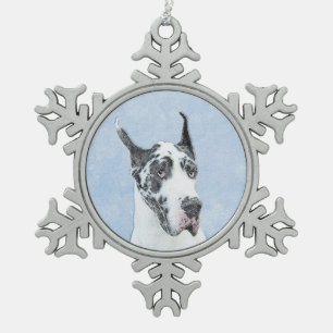 Great Dane (Harlequin) Malerei - Original Dog Art Schneeflocken Zinn-Ornament