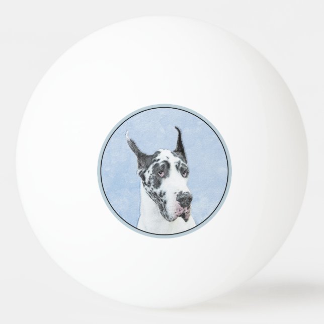 Great Dane (Harlequin) Malerei - Original Dog Art Tischtennisball (Vorderseite)