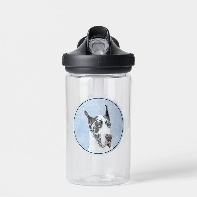 Great Dane (Harlequin) Malerei - Original Dog Art Trinkflasche (Vorne)
