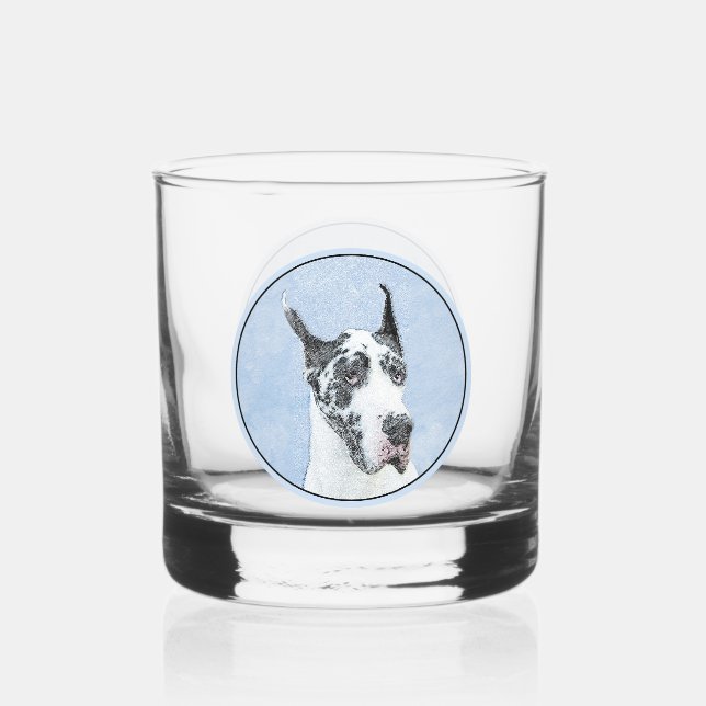 Great Dane (Harlequin) Malerei - Original Dog Art Whiskyglas (Vorderseite)
