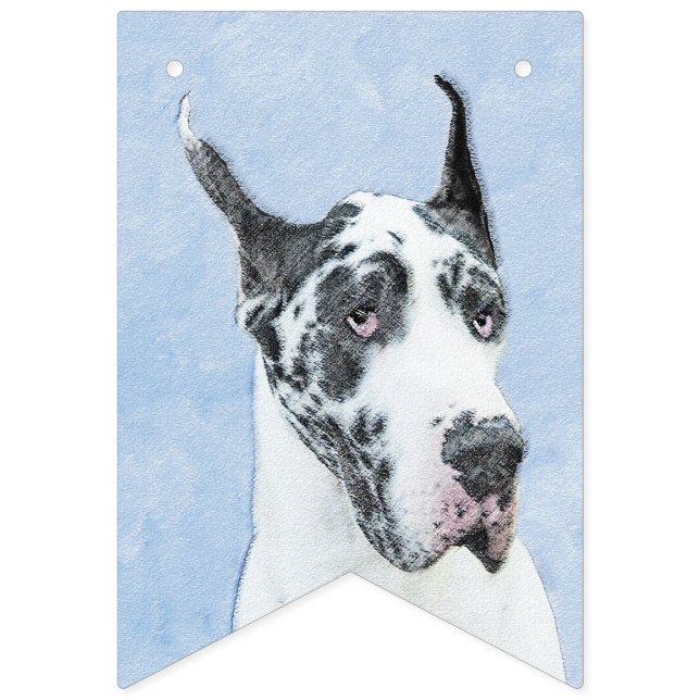 Great Dane (Harlequin) Malerei - Original Dog Art Wimpelkette (Erste Fahne)