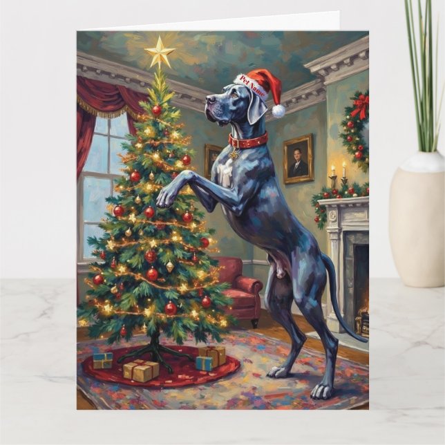 Great Dane Helping Decorate Christmas Star Hat Karte (Vorderseite)