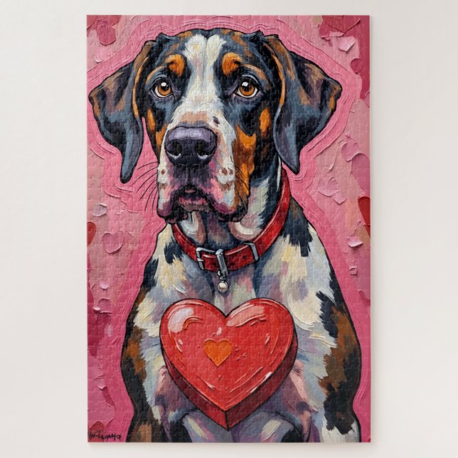 Great Dane Hiding Behind Valentine Candy Box Puzzle (Vertikal)