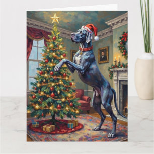 Great Dane hilft beim Dekorieren des Weihnachtsste Karte