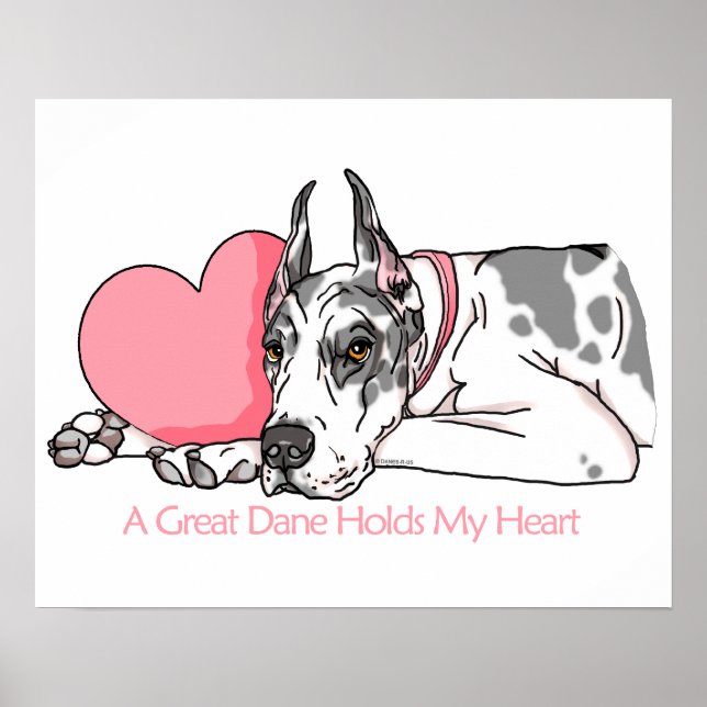 Great Dane Holds Heart Harlequin Poster (Vorne)