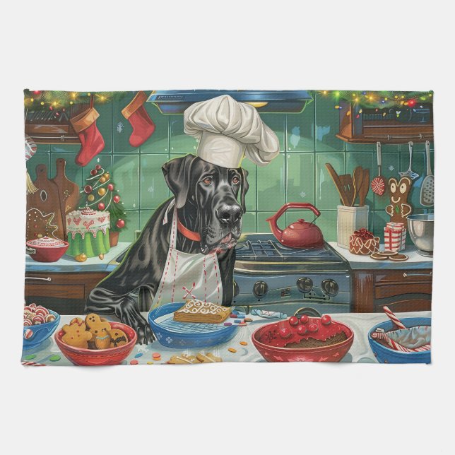 Great Dane Holiday Baking: Feierliche Weihnachten Geschirrtuch (Horizontal)