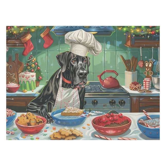 Great Dane Holiday Baking: Feierliche Weihnachten Tischdecke (Vorderseite (Horizontal))