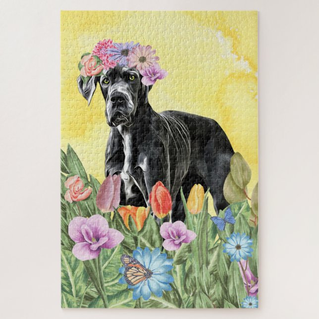Great Dane Hund Blume Puzzle (Vertikal)