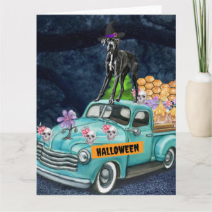 Great Dane Hund Halloween LKW Beängstigende Nacht Karte