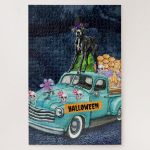 Great Dane Hund Halloween LKW Beängstigende Nacht Puzzle