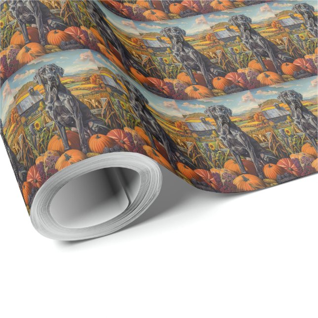 Great Dane Hund Herbst Ernte Erntedank Geschenkpapier (Rolleneckpunkt)