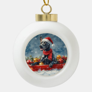 Great Dane Hund in Sledge Let it Snow Weihnachten Keramik Kugel-Ornament