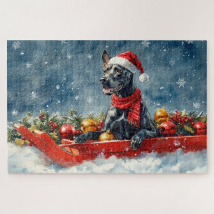 Great Dane Hund in Sledge Let it Snow Weihnachten Puzzle