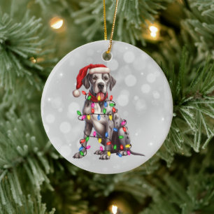 Great Dane Hund in Weihnachtslicht Keramik Ornament