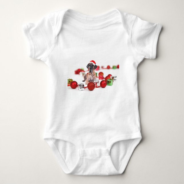 Great Dane Hund mit Weihnachtsgeschenke Baby Strampler (Vorderseite)