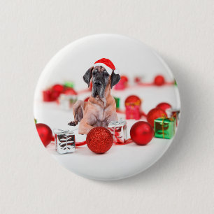 Great Dane Hund mit Weihnachtsgeschenke Button